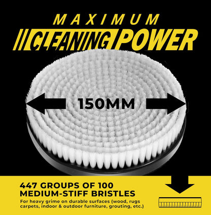 VViViD Drill Backing Plate + Power Scrub Brush Attachment, 150mm Diameter Large Surface Area, Medium-Stiffness Bristles