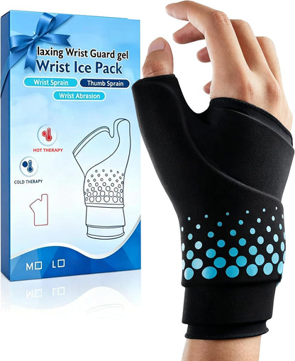 Thumb & Wrist Ice Pack Wrap, Thickened Ice Gel Pad, Reusable Hand Ice Pack with Long-Lasting Hot & Cold Therapy for Carpal Tunnel Relief, Arthritis Pain, Post-Surgery, Computer Overuse Recovery