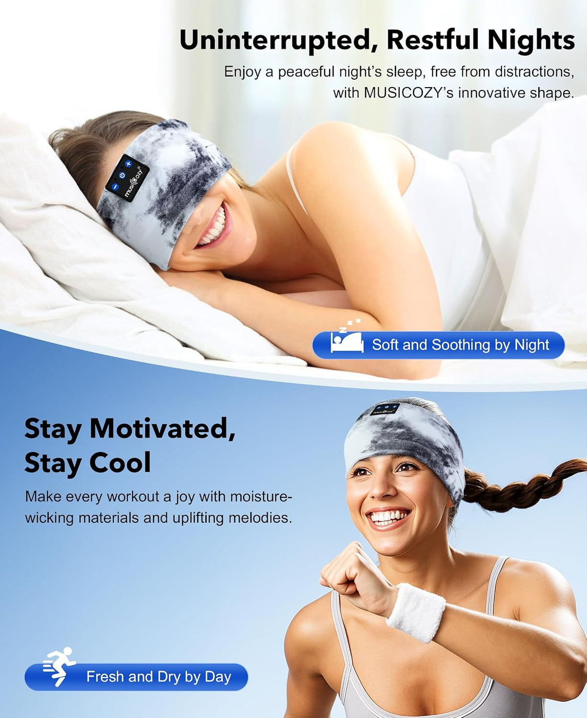 MUSICOZY Sleep Headphones Tie-Dye Bluetooth Headband Headphone for Sleeping