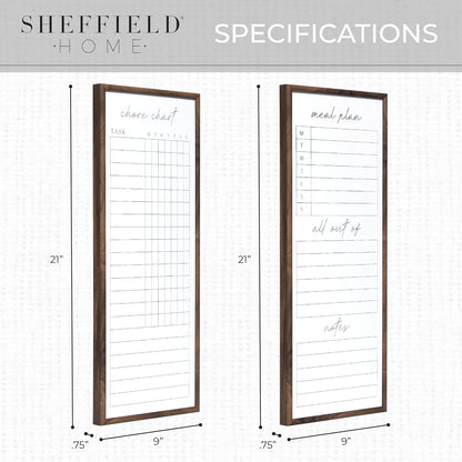 Sheffield Home Set of Two Family Planner Dry Erase Boards Featuring, Chore Chart, Shopping List, Weekly Meal Planner and Notes, 9x21 Inch, Natural
