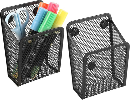 Magnetic Pencil Holder,Mesh Stainless Steel Pen Basket, Metal Writing Utensil Storage Organizer for Whiteboard,Blackboard,Kitchen, Locker, Home, or Office | Metal Writing Utensil Storage Organizer for Whiteboard,Blackboard,Kitchen, Locker, Home, or Office