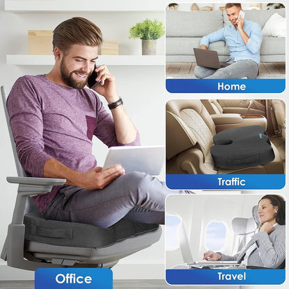 TushGuard Seat Cushion for Office Chair, Car, Memory Foam, Black Large