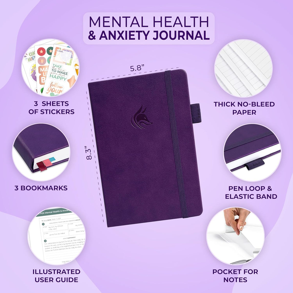 Clever Fox Mental Health & Anxiety Journal CBT Prompts 5.8x8.3 Lavender