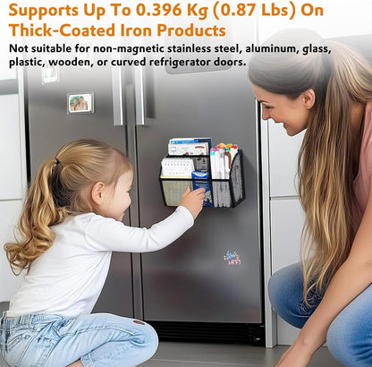 3-Grid Magnetic Pencil Holder, Strong Magnet Locker Organizer, Black | Mesh Magnetic Shelf, Marker Holder Perfect for Whiteboard, Refrigerator and Locker Accessories