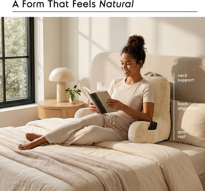 Nestl Reading Pillow with Shredded Memory Foam, Designed for Sitting Up in Bed and Couch, Back and Arms Adjustable Support for Adult & Teens Backrest Pillows for Reading, with Washable Cover Dark Grey
