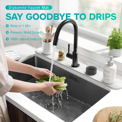 Stone Faucet Mat for Kitchen Sink – Diatomite Fast-Drying Stone Tray, Faucet Mat Sink Splash Guard, Decorative Sink Protector for Kitchen Bathroom Counter (Light Grey, 20''x3.9'')