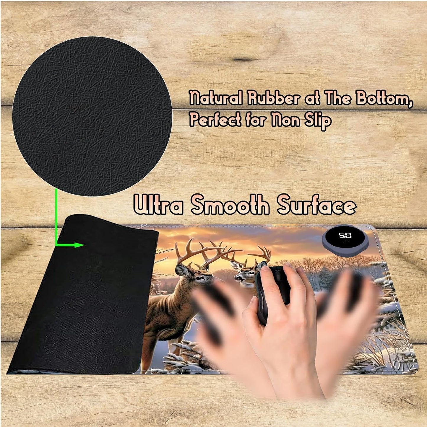 Heated Desk Pad Heated Large Mouse Pad, Electric Quickly Warm Desk Mat with 3 Levels Heating 3 Hours Auto Shut-Off, 31.5" x 13" Warm Gaming Mousepad Hand Foot Warmer, Baby Elephant