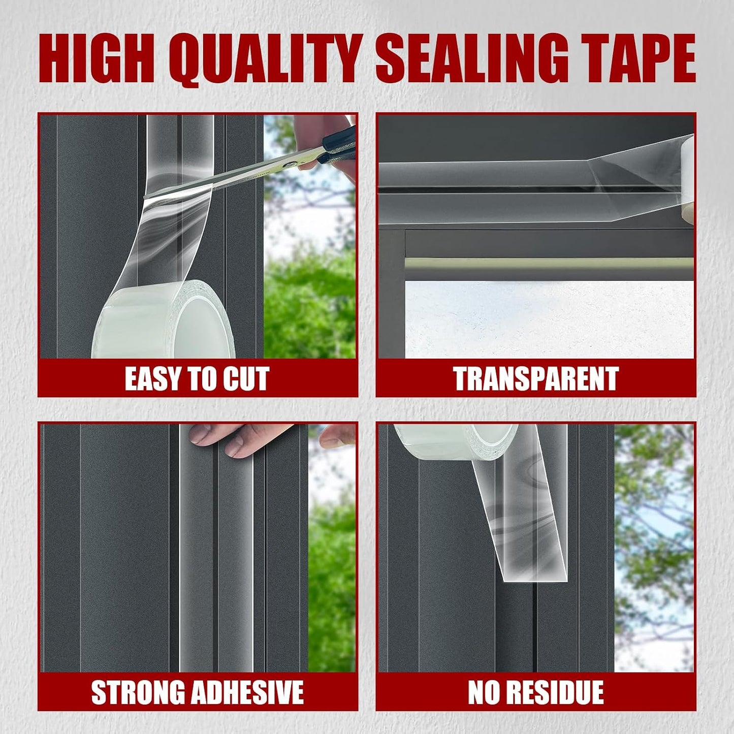 Clear Window Tape 2inx 33ft, Window Sealing Tape No Residue, Transparent Window Insulation Tape for Window Draft Stopper, Door Gap, Glass,Window Screen Fix,Outdoor Indoor Window Temporary Repair