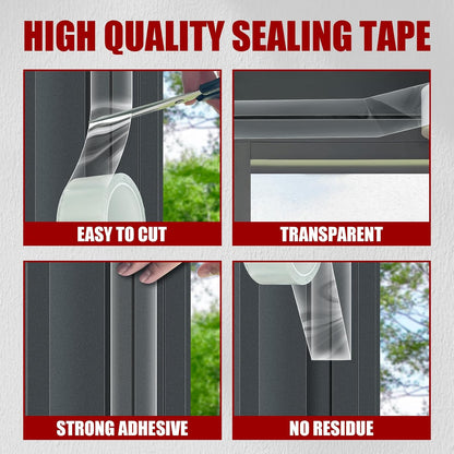 Clear Window Tape 2inx 33ft, Window Sealing Tape No Residue, Transparent Window Insulation Tape for Window Draft Stopper, Door Gap, Glass,Window Screen Fix,Outdoor Indoor Window Temporary Repair