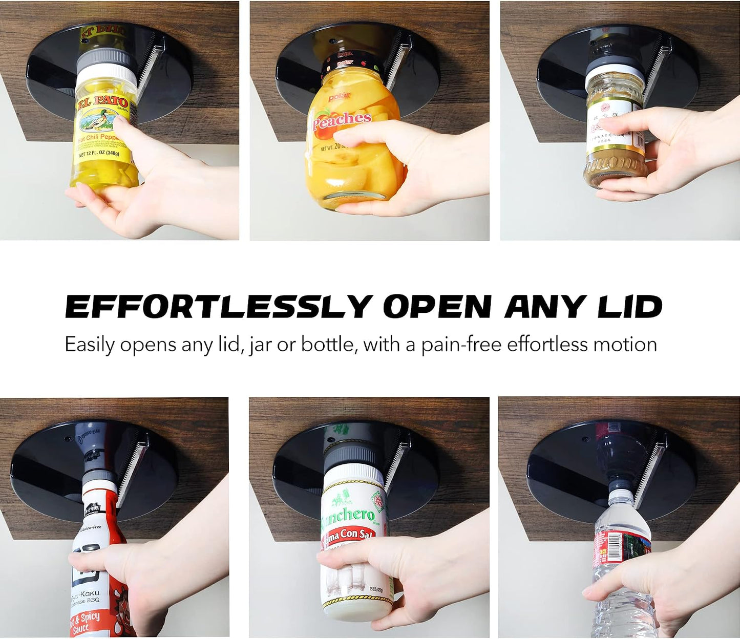 Under Counter Easy Jar Opener for Weak Hands - New Improved Design with Grip Tape to Prevent Slippage - Easily Twist Open Jars and Lids (Black)