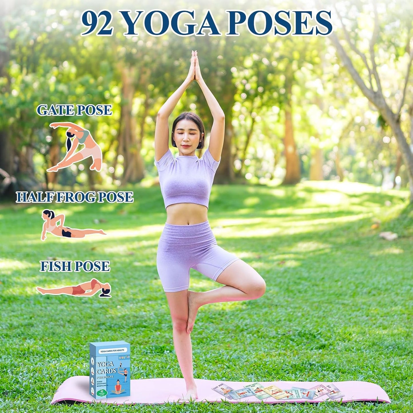 gisgfim Yoga Cards 92 Yoga Poses Workout Positions Flashcards with Instructions Cues and Sanskrit Names for Home Gym Use Beginner Advanced Learner Educational Activity Promote Mindfulness Relaxation
