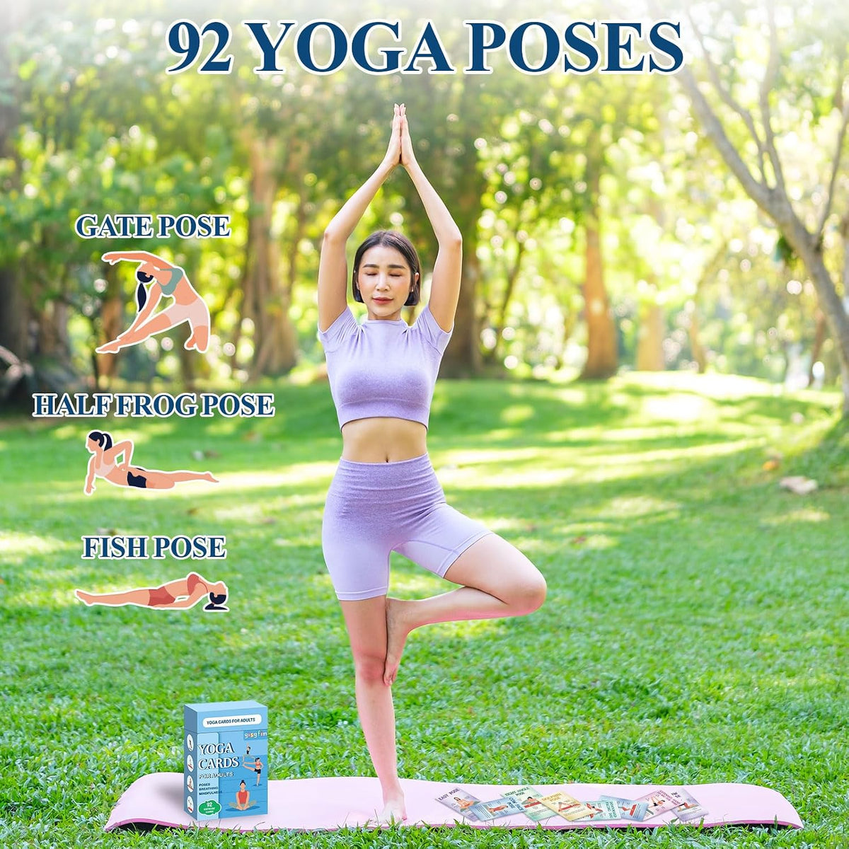 gisgfim Yoga Cards 92 Yoga Poses Workout Positions Flashcards with Instructions Cues and Sanskrit Names for Home Gym Use Beginner Advanced Learner Educational Activity Promote Mindfulness Relaxation