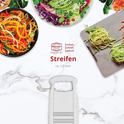 Börner Roko PowerLine Vegetable Slicer Set (2-piece) • Fine Julienne Cutter for Fruit and Vegetables + Safety Guard • Julienne Slicer • Mandoline Slicer Set • Kitchen Slicer (Red)