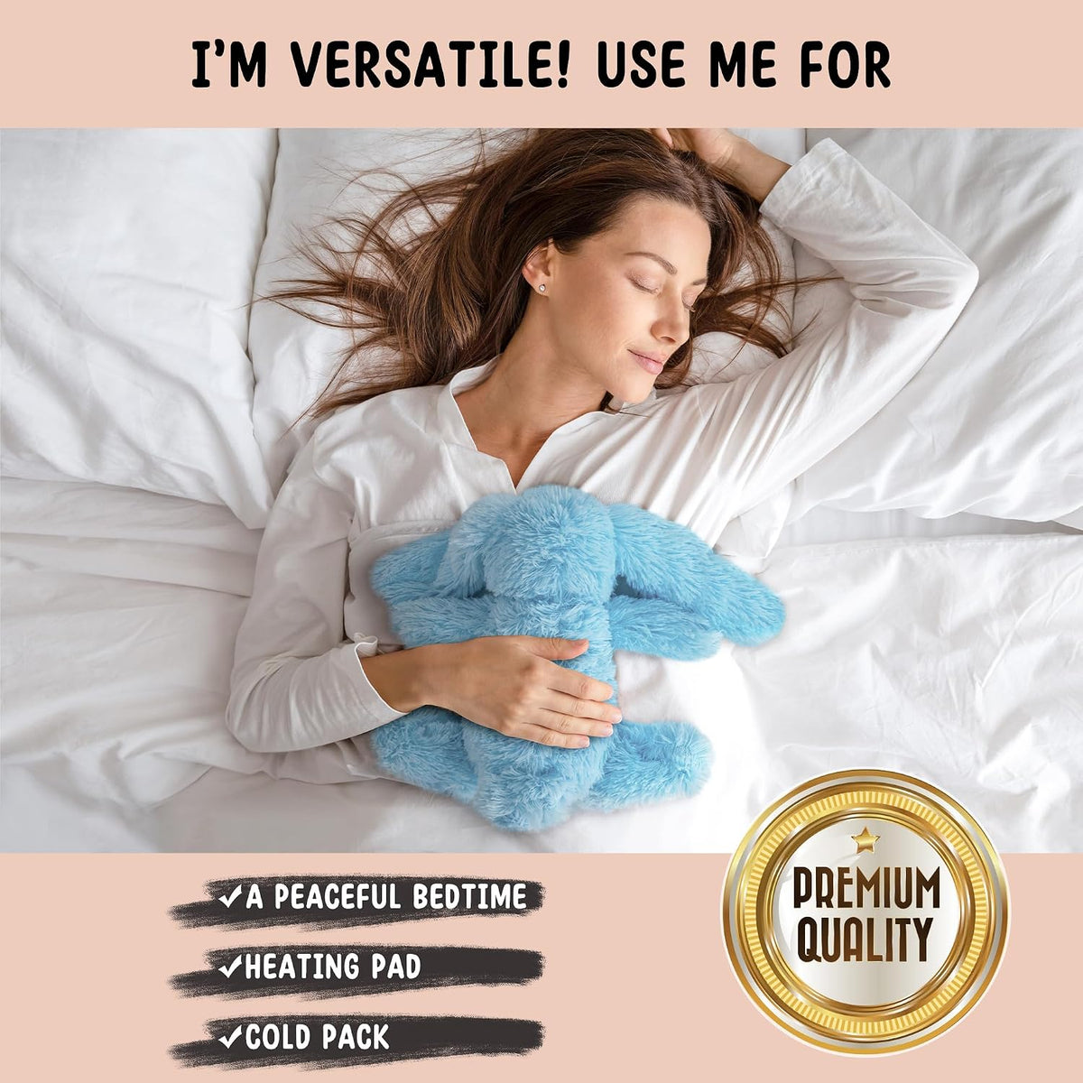 Bunny Microwavable & Weighted Stuffed Animals - 1.5 Lbs Unscented Heating Pad for Period Cramps Pain Relief and Anxiety, Cute Bunny Plush Toys Gifts for Women Girls Adults and Kids by Happy Fuel