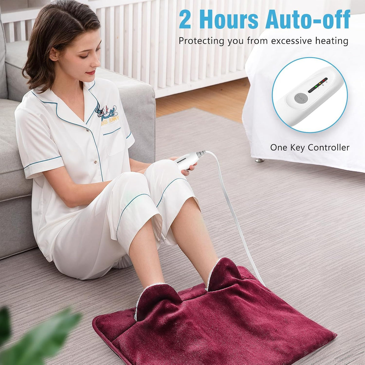 Electric Heated Foot Warmer Soft Flannel Foot Heater with 2h Auto Off & 3 Heat Levels Full Body Use Heating Pad for Feet, Abdomen, Cramps, Pain Relief Pocket Design 16" x 22" Light Grey