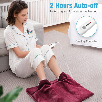 Electric Heated Foot Warmer Soft Flannel Foot Heater with 2h Auto Off & 3 Heat Levels Full Body Use Heating Pad for Feet, Abdomen, Cramps, Pain Relief Pocket Design 16" x 22" Light Grey