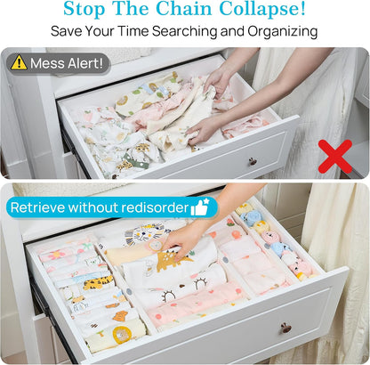 Vtopmart Drawer Dividers for Clothes 8 Pack, Adjustable 4" High Expandable from 11.3"-17" Dresser Drawer Organizer, Plastic Drawers Separators for Dresser, Baby Clothes, Kitchen and Office Storage | Adjustable Drawer Organizer, Dresser Clothes Separator,