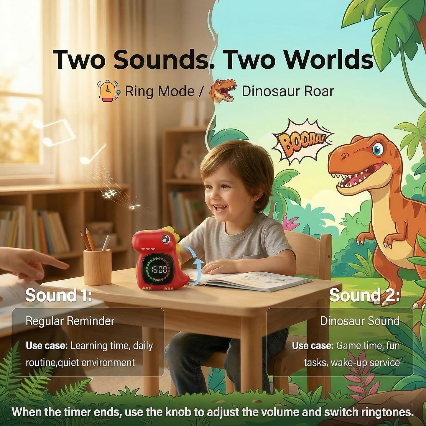 Visual Timer for Kids 99 Minute Digital Potty Training Timer for Homeschool | Dual sound; Dinosaur Look; Long Battery Life