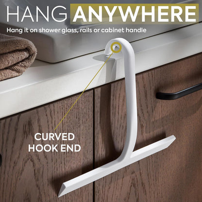 Shower Squeegee for Glass Doors, 10″ Black with No-Drill J-Hook | Hang Anywhere Without Adhesive, Seamless One-Piece Silicone, Encased Steel Core, Streak-Free Shower Squeegee for Glass & Tile