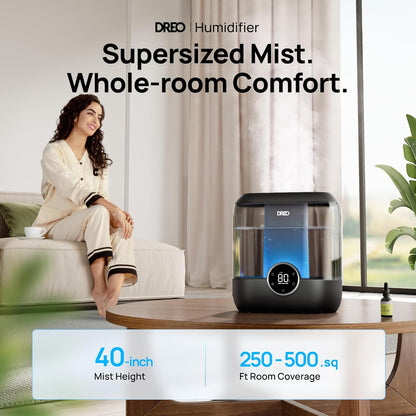 DREO 6L Smart Humidifiers for Bedroom, Large Room, 60H Runtime, Quiet 28dB | Top Fill Supersized Cool Mist Humidifier for Plants, Indoor, Home, Night Light, App/Touch/Voice Control, Black