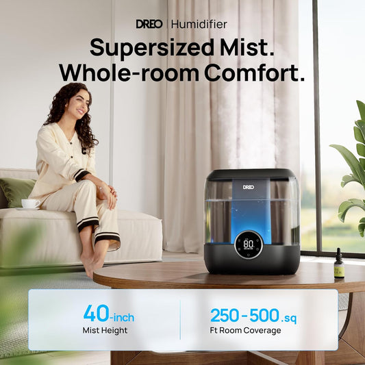 DREO 6L Smart Humidifiers for Bedroom, Large Room, 60H Runtime, Quiet 28dB | Top Fill Supersized Cool Mist Humidifier for Plants, Indoor, Home, Night Light, App/Touch/Voice Control, Black
