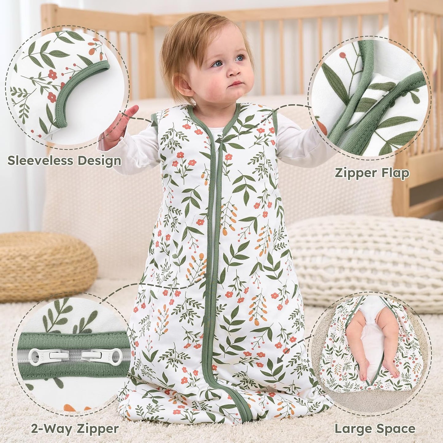 Yoofoss Baby Sleep Sack 0-6 Months Wearable Blanket for Babies 100% Organic Cotton 2-Way Zipper TOG 0.5 Toddler Sleeping Sack 3 Pack, Sleep Sacks
