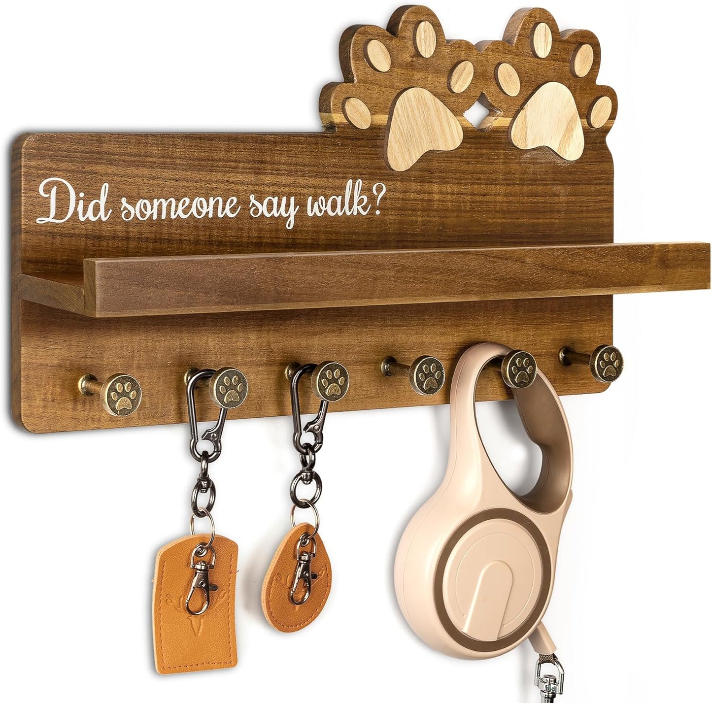 MTERSN Cute Dog Leash Holder for Wall for Pet Station Organizer, Brown
