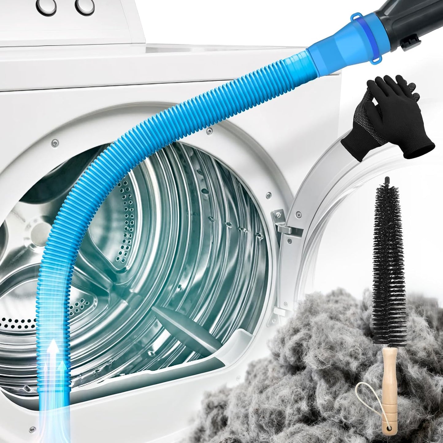 Holikme Dryer Vent Cleaner Kit, Vacuum Hose Attachment, 3-Piece, Blue | Remove Hidden Lint Buildup with a Flexible Brush, Vacuum-Assisted Cleaning and Quick Lint Removal for Tight Spaces