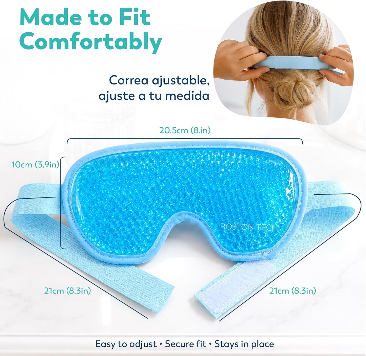 Boston Tech EyeCool Hot & Cold Gel Eye Mask, Reusable Cooling Eye Mask for Puffy-Looking & Tired Eyes, Flexible Gel Beads, Adjustable Strap, (Blue)