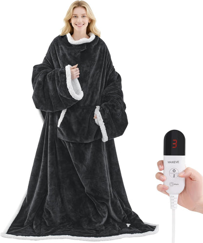 MAXEVE Heated Wearable Blanket with Foot Pocket & Sleeves Electric Snuggle