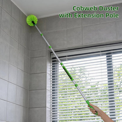 Ceiling Fan Cleaner Cobweb Duster with 6Ft/72'' Extension Pole High Ceiling Fan Blade Cleaning Tool Microfiber Duster Reusable Pads for Cleaning Ceiling Fan, Spider Web, Baseboard, Blind
