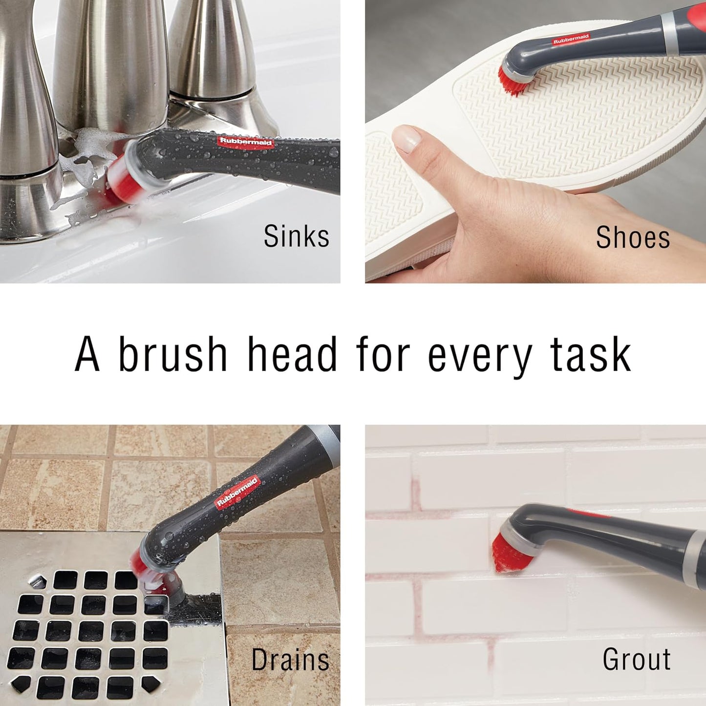 Rubbermaid Reveal Power Scrubber with Multi-Purpose & Grout Head, Cordless Electric Battery Powered Scrub Brush, Water Resistant, for Home/Kitchen/Bathroom/Grout/Tile/Shower/Tub