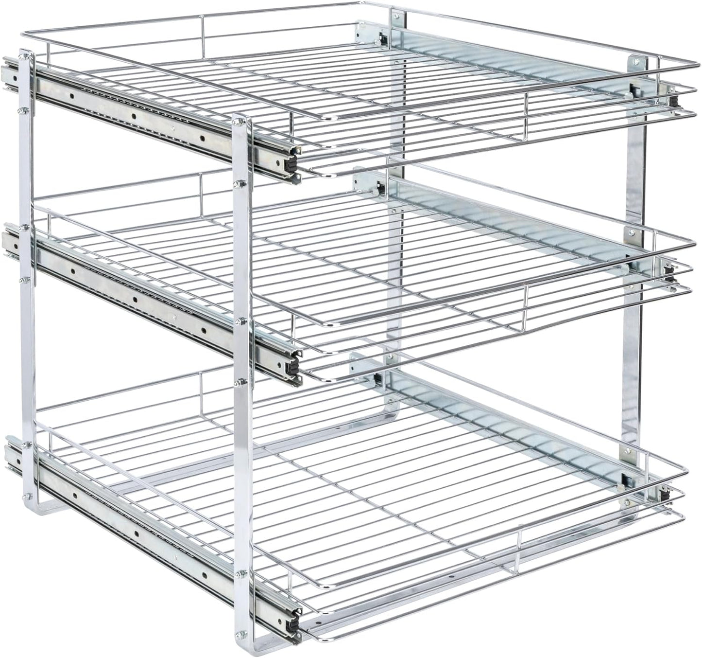 Household Essentials Glidez Multipurpose Chrome-Plated Steel Pull-Out/Slide-Out Storage Organizer for Cookware and Bakeware - 2-Tier Design - Fits Standard Size Cabinet or Shelf, Chrome