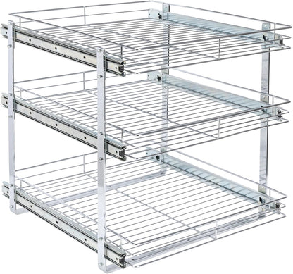 Household Essentials Glidez Multipurpose Chrome-Plated Steel Pull-Out/Slide-Out Storage Organizer for Cookware and Bakeware - 2-Tier Design - Fits Standard Size Cabinet or Shelf, Chrome