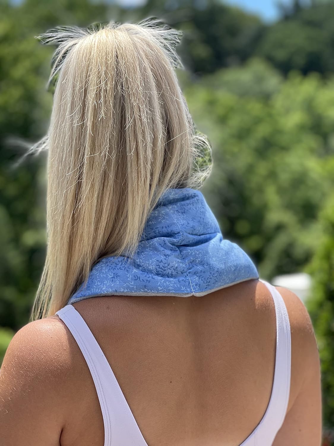 SacksyThyme Microwaveable Heating Pad - Microwave Neck and Shoulder Wrap for Moist Hot Therapy - Hot & Cold Compress for Relaxation & Stress Relief - Flaxseed - Made in USA - 22"x6", Grey