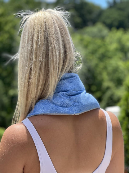 SacksyThyme Microwaveable Heating Pad - Microwave Neck and Shoulder Wrap for Moist Hot Therapy - Hot & Cold Compress for Relaxation & Stress Relief - Flaxseed - Made in USA - 22"x6", Grey