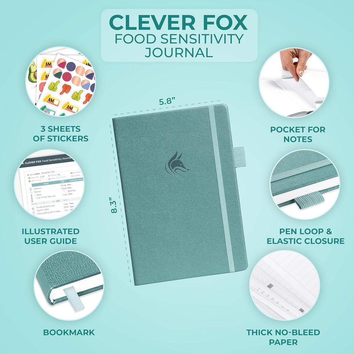 Clever Fox Food Sensitivity Journal & Symptom Diary, 8.5x11 Purple