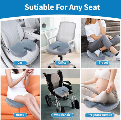 Memory Foam Seat Cushion for Office Chair & Car - Ergonomic Tailbone & Sciatica Pain Relief Pad - Non-Slip Desk Chair Cushion for Long Sitting, Breathable Mesh Pad for Posture Support (Black)