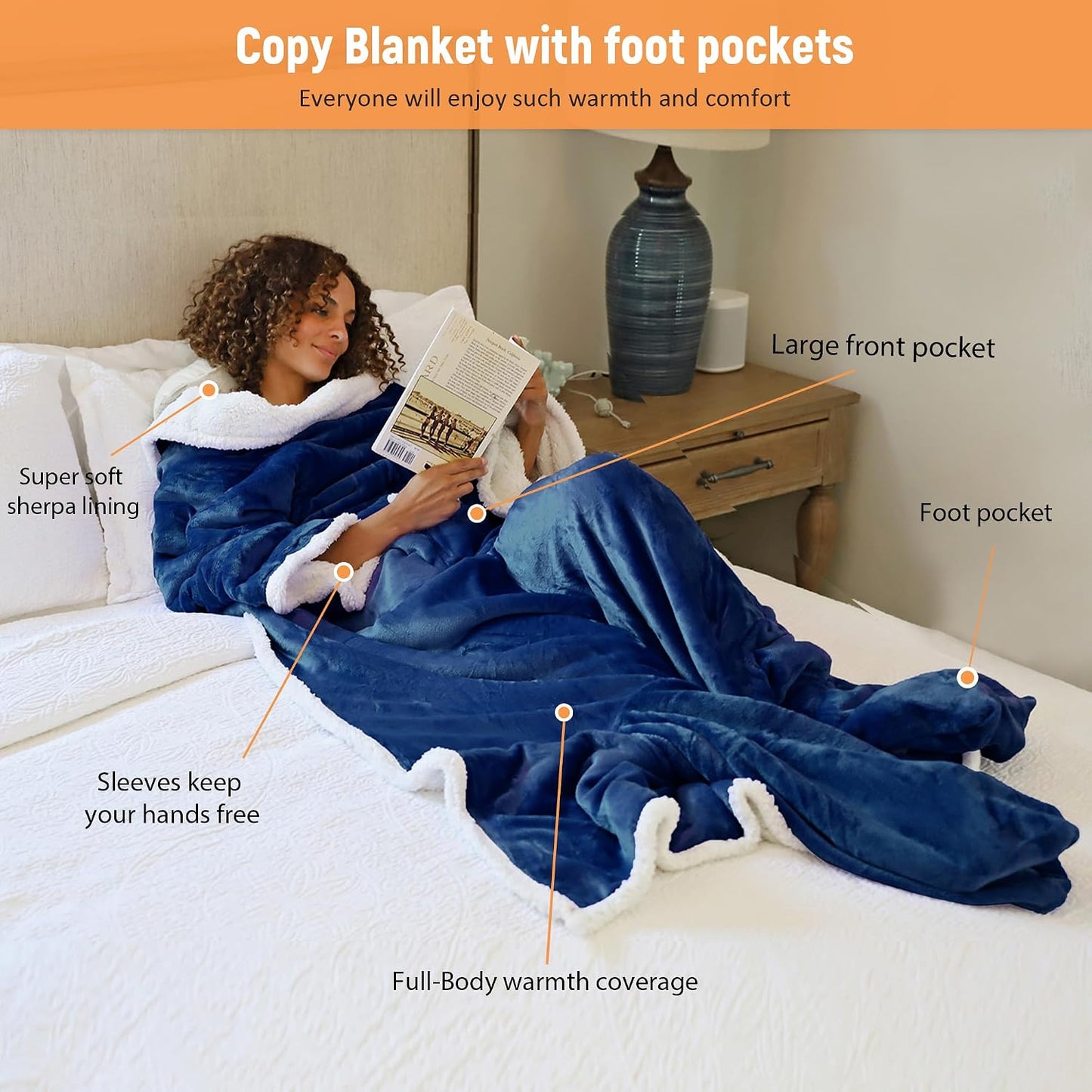 Catalonia Wearable Blanket with Sleeves & Foot Pocket for Adults | Soft Fleece Throw Wrap with Hands-Free Comfort, Perfect for Reading, TV Time & Relaxing, Christmas Gift for Women & Men