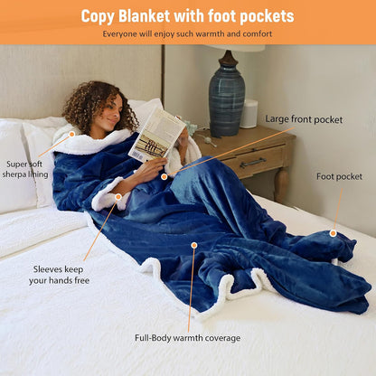 Catalonia Wearable Blanket with Sleeves & Foot Pocket for Adults | Soft Fleece Throw Wrap with Hands-Free Comfort, Perfect for Reading, TV Time & Relaxing, Christmas Gift for Women & Men