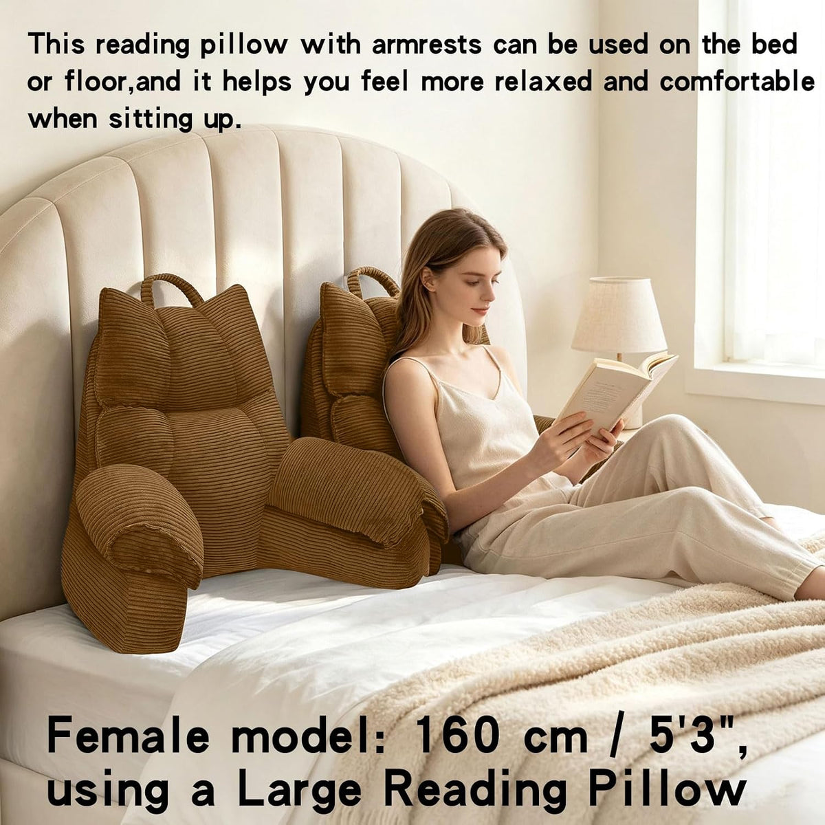 Reading Pillow for Bed with Arms, Back Support, Memory Foam（Grey Black）