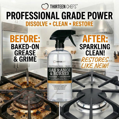 Thirteen Chefs Gas Stove Cleaner for Range, Burner, Oven and Surfaces, 32oz | Cuts Through Carbon and Baked on Food, Fume Free with no VOCs, Cleans Ceramic Glass Steel Iron Grills and BBQs