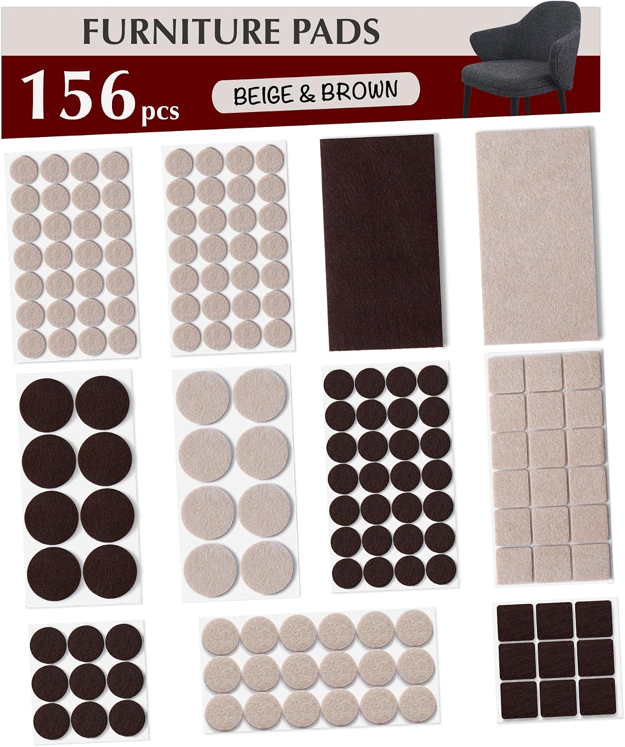 Felt Furniture Pads - 156pcs Black - Chair Leg Floor Protectors - Felt Pads | Furniture Sliders for Hardwood Floors, Chair Foot Pads, Furniture Legs, Felt Pads for Chairs, Floor Protectors for Furniture