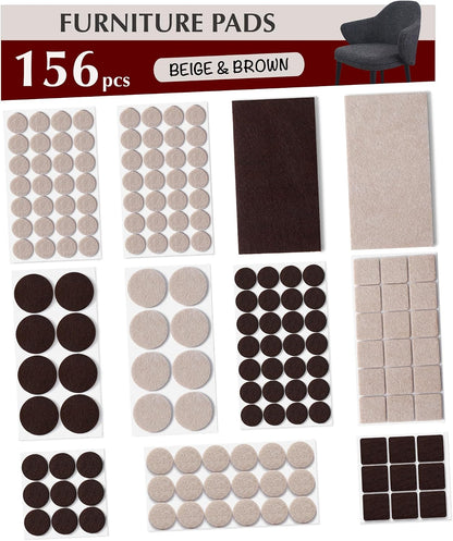 Felt Furniture Pads - 156pcs Black - Chair Leg Floor Protectors - Felt Pads | Furniture Sliders for Hardwood Floors, Chair Foot Pads, Furniture Legs, Felt Pads for Chairs, Floor Protectors for Furniture