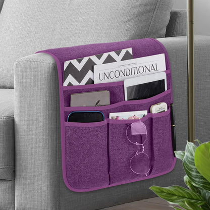 Teniux Remote Control Holder GRS Certified Armchair Caddy for Recliner Couch, Recycled Material Non-Slip Armrest Organizer with 5 Pockets for Magazine, Tablet, Phone, iPad (Dark Grey)