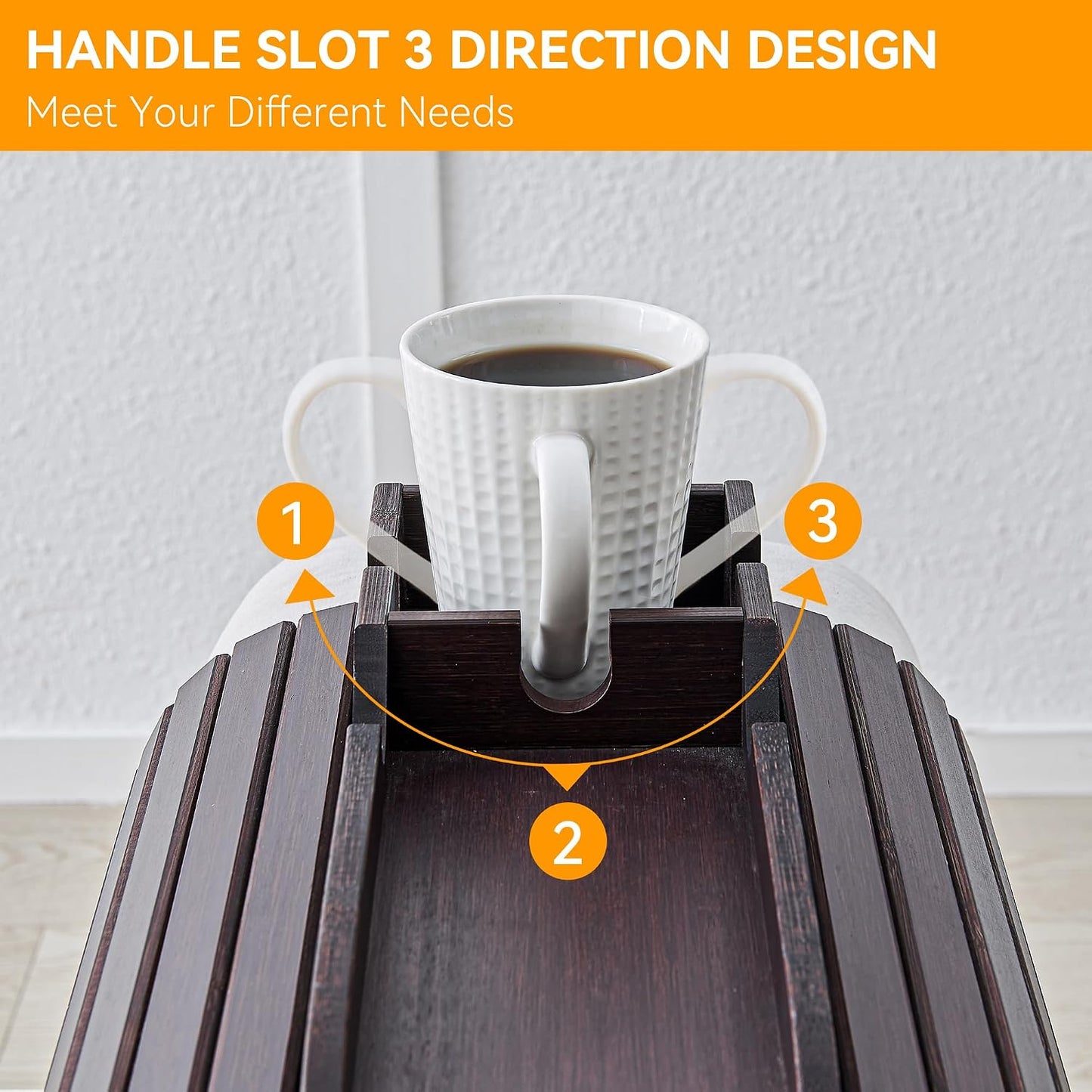 GEHE Bamboo Couch Cup Holder, Anti-Spill Sofa Arm Tray, Natural and Easy to Clean Couch Arm Cup Holder Armrest Tray Perfect for Cups, Beers, Snacks, Remote Control, Drinks