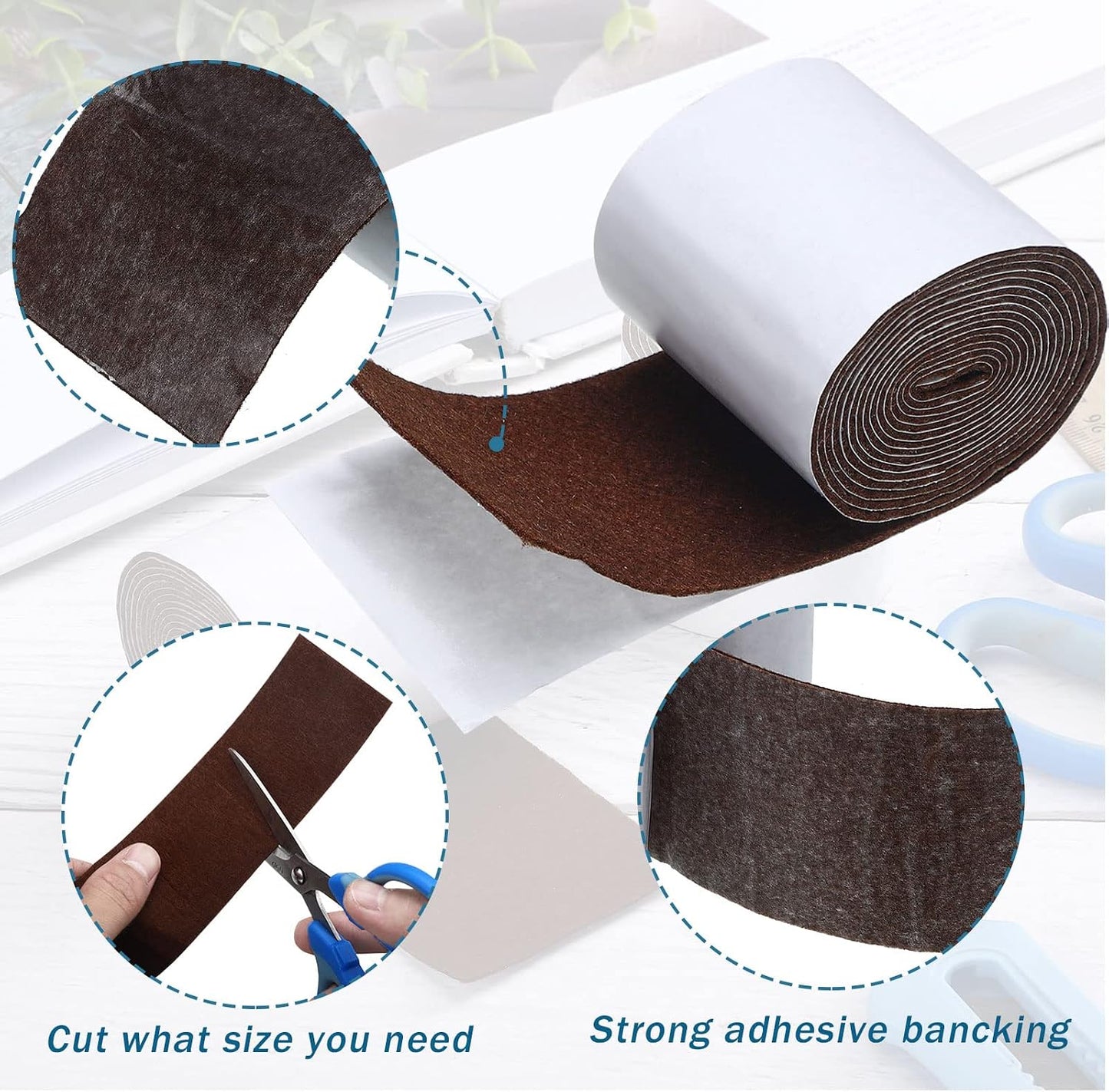 Shappy 2 Pcs Felt Strips with Adhesive Backing Felt Tape Roll Non Slip | 120 x 1 x 0.12 Inch,Linen,Self Adhesive,Cuttable Furniture Pads,for Protecting,Hardwood,Floors,Chairs,Wall