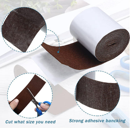Shappy 2 Pcs Felt Strips with Adhesive Backing Felt Tape Roll Non Slip | 120 x 1 x 0.12 Inch,Linen,Self Adhesive,Cuttable Furniture Pads,for Protecting,Hardwood,Floors,Chairs,Wall
