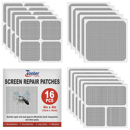 16pcs Fiberglass Screen Repair Patches 3 Sizes Gray Self Adhesive Mesh Tape | Fast Repair Tape for Window, Screen Door & Mosquito Net, Instant Patch to Fix Small Holes and Tears Easily