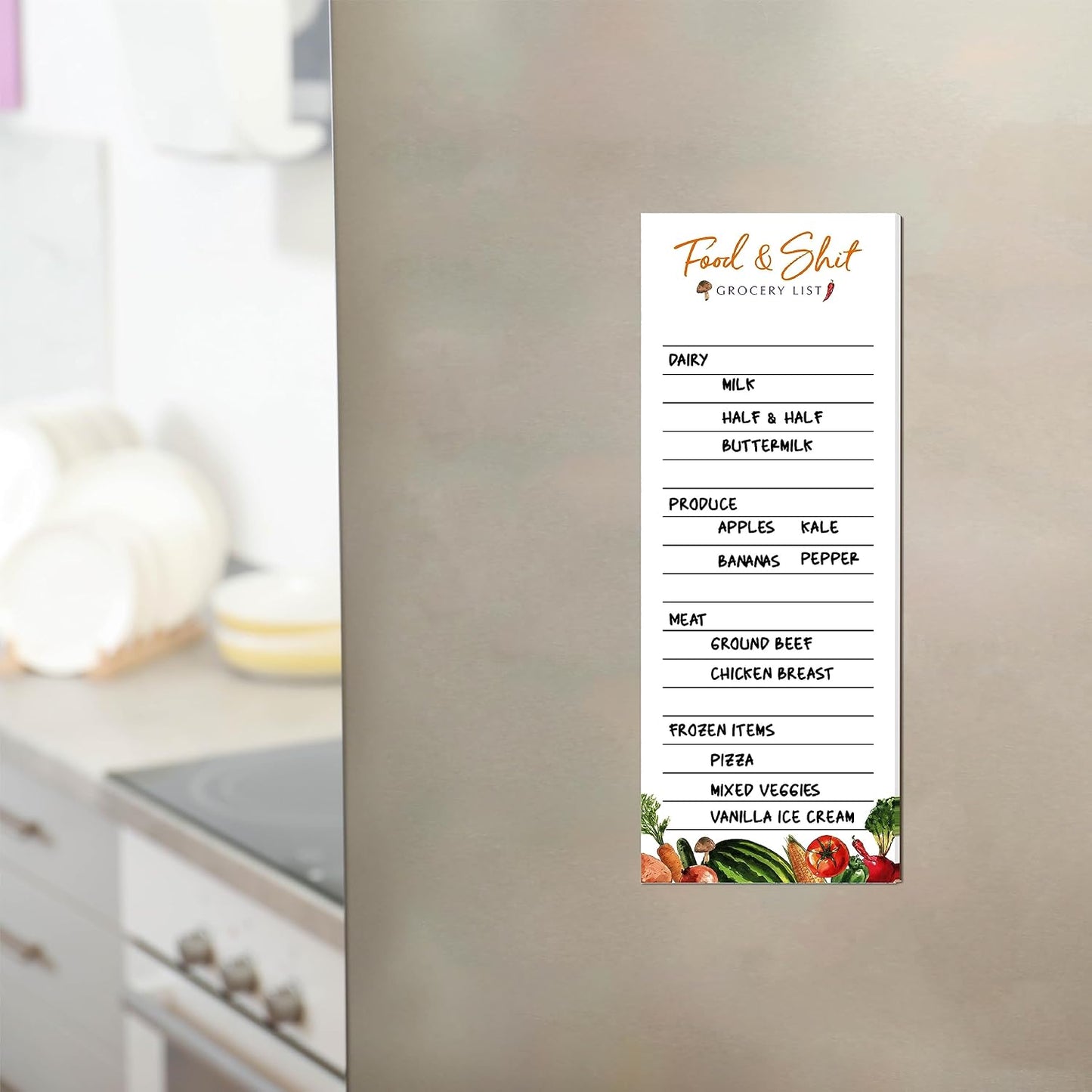 Hebayy 100 Pages Food&Shit Magnetic Back Funny Grocery List Planner Note Pad To Do List for Fridge Locker (3" x 8")